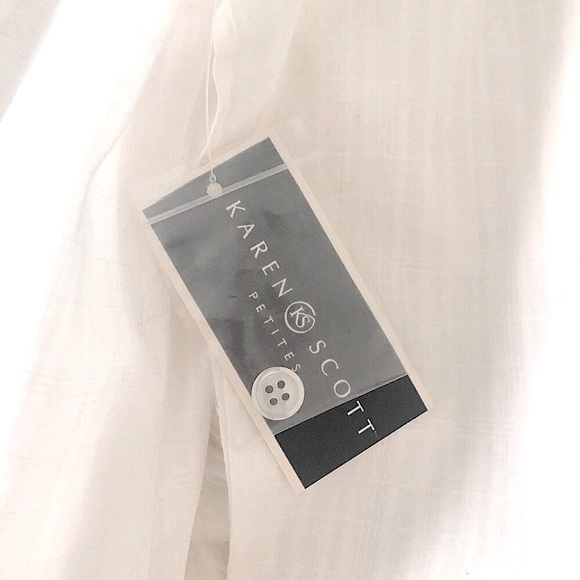 KAREN-SCOTT Petites 3/4 White Oxford Shirt - Picture 12 of 16